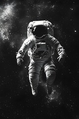 Fototapeta premium Astronaut Floating in Space with Cinematic Lighting in Black and White Design