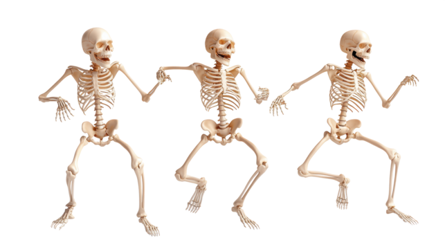 Dancing Skeleton Trio on Transparent Background