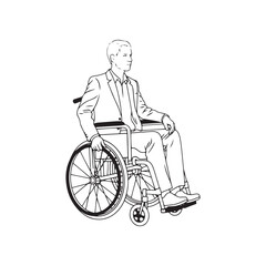 Wheelchair Silhouette of Man - Digital Line Art of Seated Person - Wheelchair Man Vector - Wheelchair Man Doodle - Wheelchair Illustration - Man in Wheelchair Line Art
