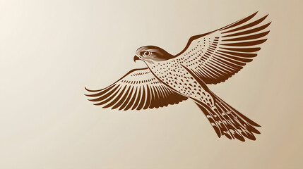 Fototapeta premium A stylized illustration of a bird in flight, showcasing detailed wings and body markings in a minimalistic design