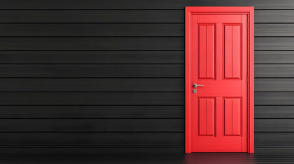 Red door on black wall for home, office design, interior design, or concepts