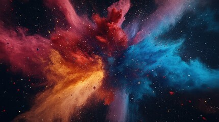 Colorful powder explosion against dark background, celebration concept