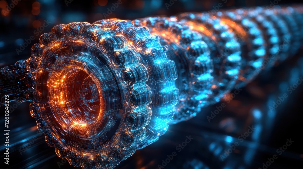 Poster glowing gears rotate in futuristic tech background
