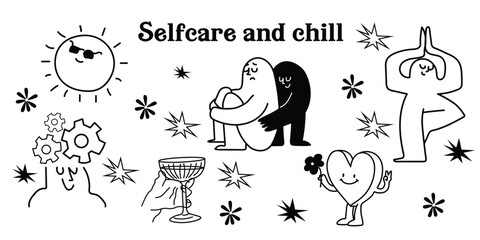 A heartfelt line art collection celebrating self-care, emotional support, and human connection. Featuring gentle hugs, deep thoughts, and comforting moments. Perfect for branding, and designs.