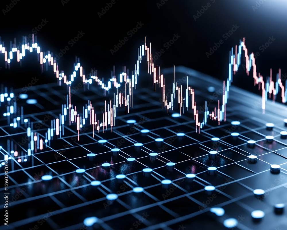 Poster stock chart overlay data analysis of stock price movement over a grid surface