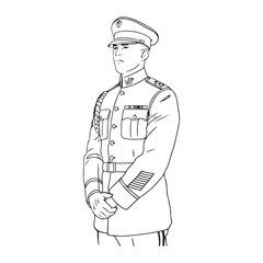 Soldier in Military Attire - Simple Digital Sketch of Army Figure - Soldier Vector - Army Officer Doodle - Military Illustration - Military Man Line Art
