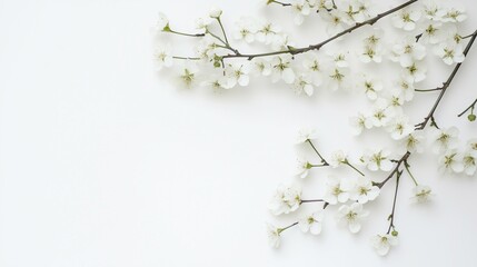Minimalist White Cherry Blossom Branch on a Clean Background