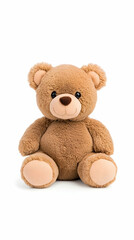 Obraz premium Teddy bear sits on a white background; use for childrens product ads
