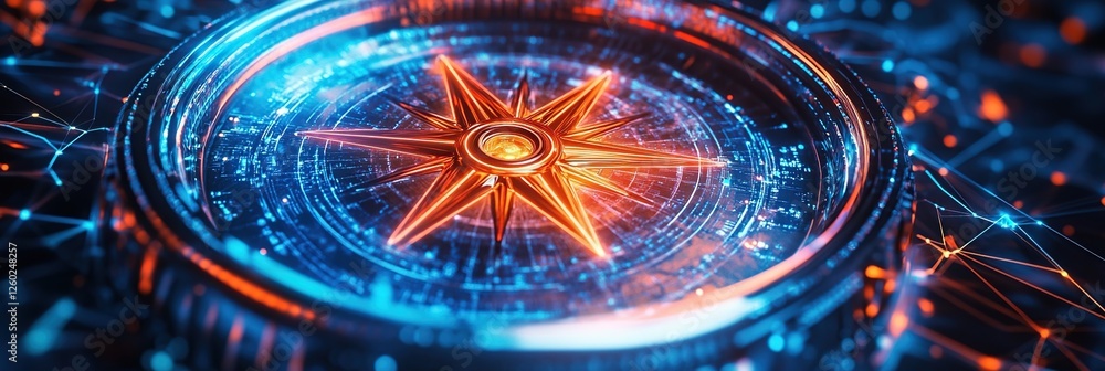 Poster digital compass: navigating the network's intricate pathways with futuristic design brilliantly
