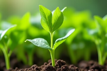 Freshly Sprouted Plants Growing in Soil - New Beginnings in Nature
