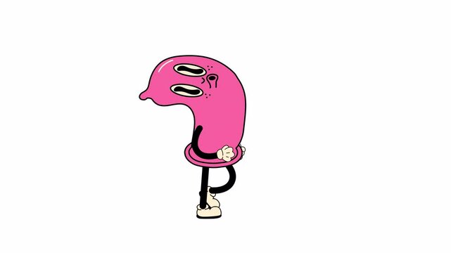 Animated retro condom mascot character walking in a seamless loop. Features a transparent background for effortless integration into designs and overlays