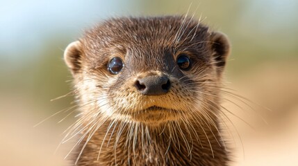 a close up of an otter looking at the camera with a blurred background