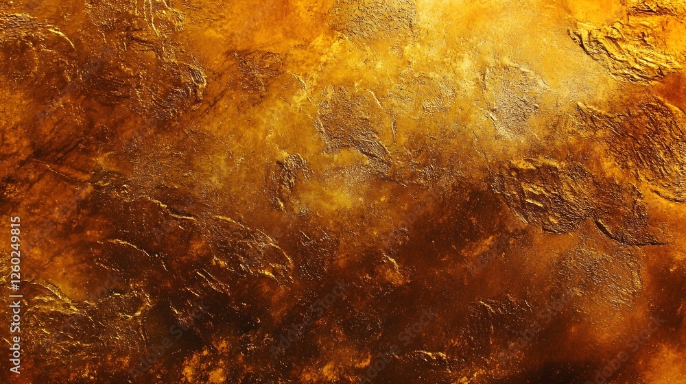 Poster a visually striking abstract painting featuring a dynamic and textural composition of warm metallic 
