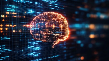 Obraz premium Digital Brain: AI, Neural Network, and Data Visualization