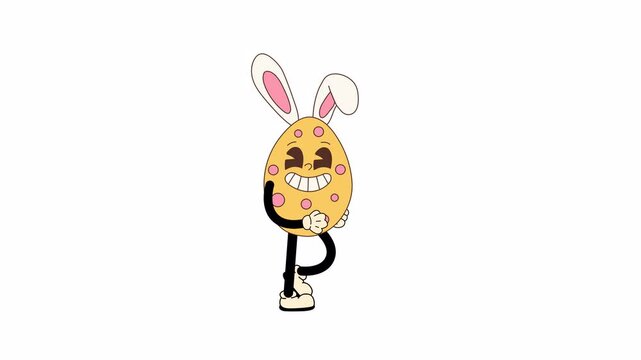 Groovy Easter Egg Bunny with Colorful Retro Design, walking in a seamless loop animation. Transparent background for easy use in designs and overlays