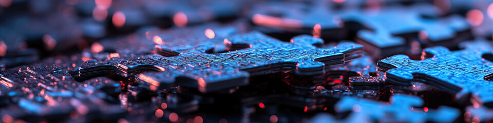 Naklejka premium Close-up of Interlocking Metallic Puzzle Pieces