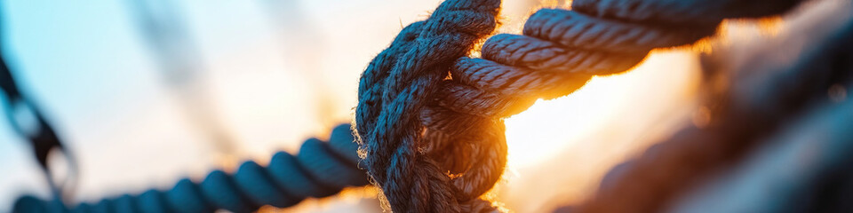 Close-up Photograph of a Knotted Rope at Sunset