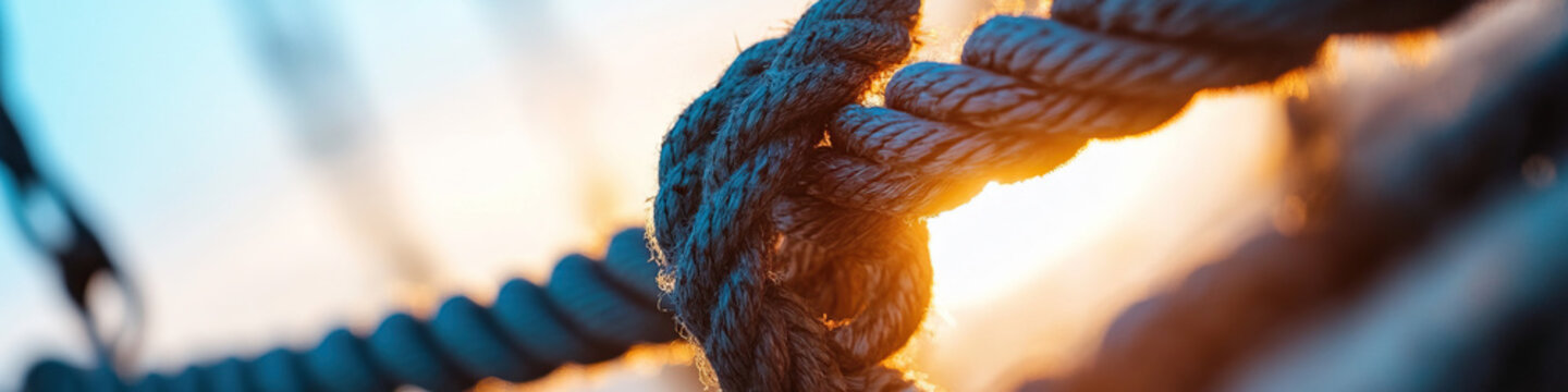 Close-up Photograph of a Knotted Rope at Sunset