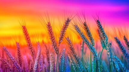 Fototapeta premium Colorful wheat field sunset landscape, nature beauty, rural scene