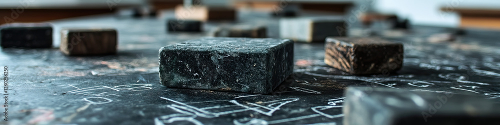 Aufkleber dark rectangular blocks on chalk-marked surface