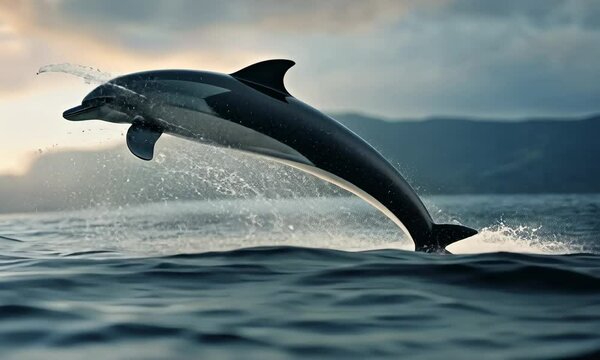 Playful dolphin leaping out of the water, dynamic and joyful