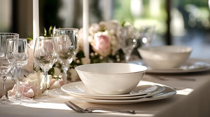 Elegant table setting with neutral tones and pastel accents