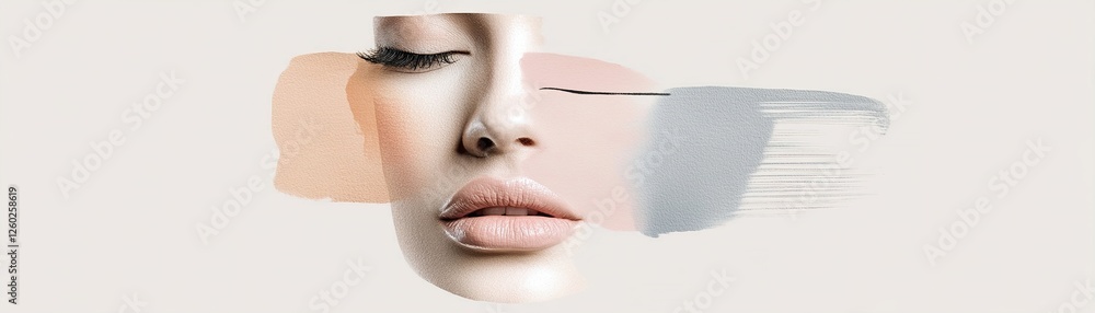 Aufkleber clean and elegant one-line abstract face art combines geometric nordic elements with a warm neutral 