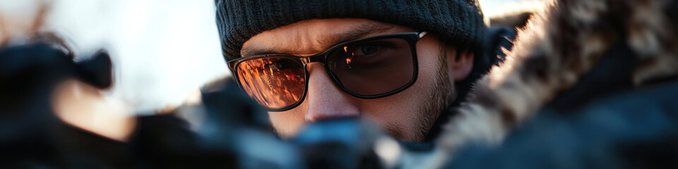 Close-up Portrait of Man Wearing Sunglasses and Knit Cap