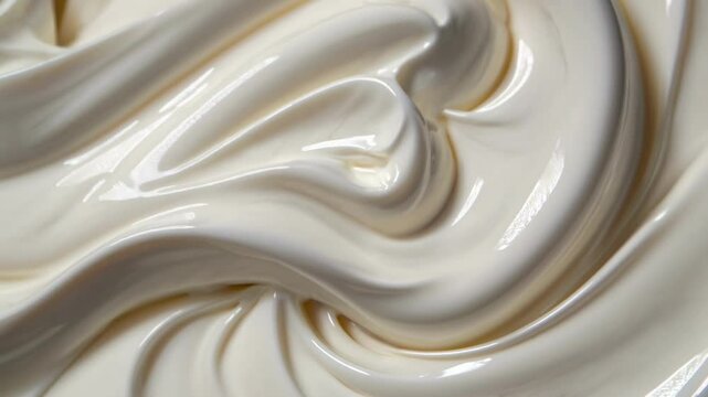 Close-up video shot of smooth, creamy texture with soft lighting, capturing the rich, swirling patterns from a top-down angle.