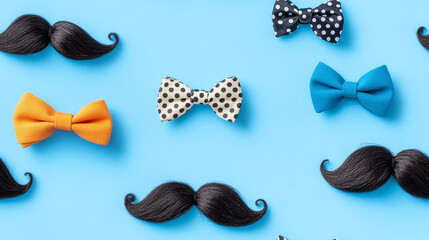 Happy father's day background with bows and moustaches.