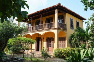 Charming yellow colonial-style house