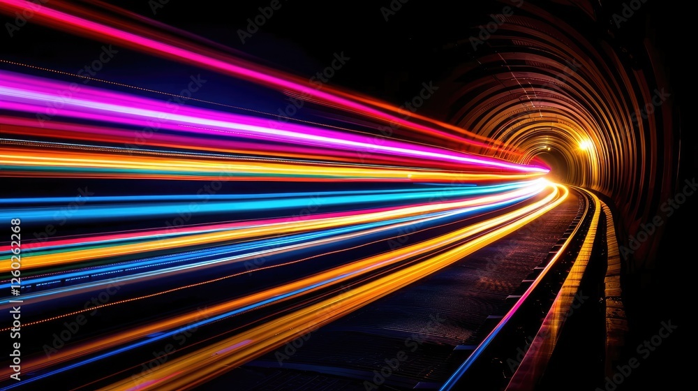 Poster colorful light trails in a dark tunnel creating a dynamic scene