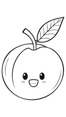 Peach Fruit Food Meal Healthy Coloring Kid Book Page in Black and White. Monochrome and Colored Samples

