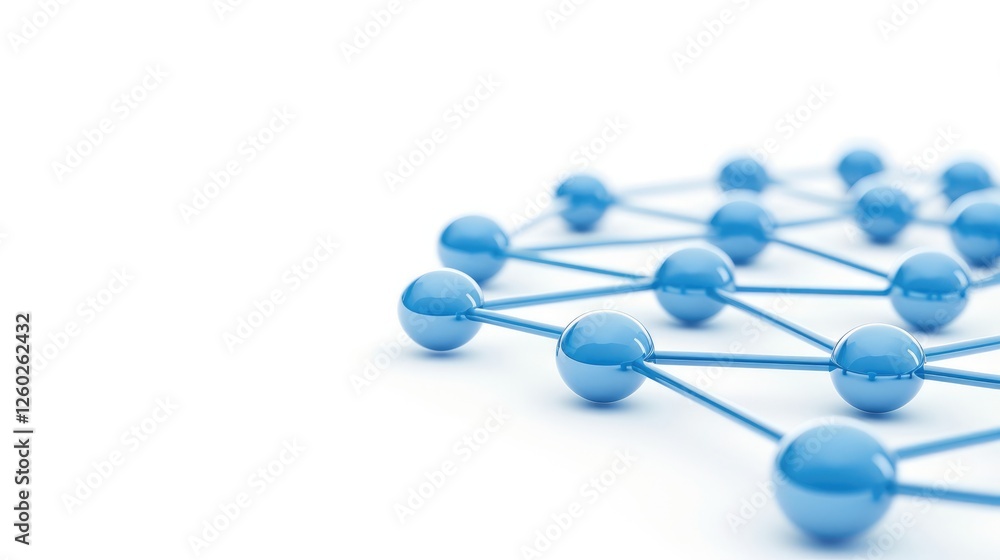 Poster abstract blue network structure with connecting nodes on white background