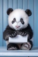 Adorable Panda Cub Holding Blank Sign