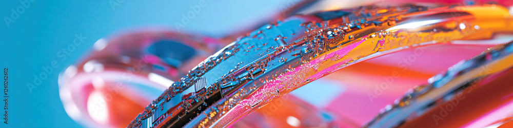 Poster abstract metallic forms with textured surfaces and vivid colors