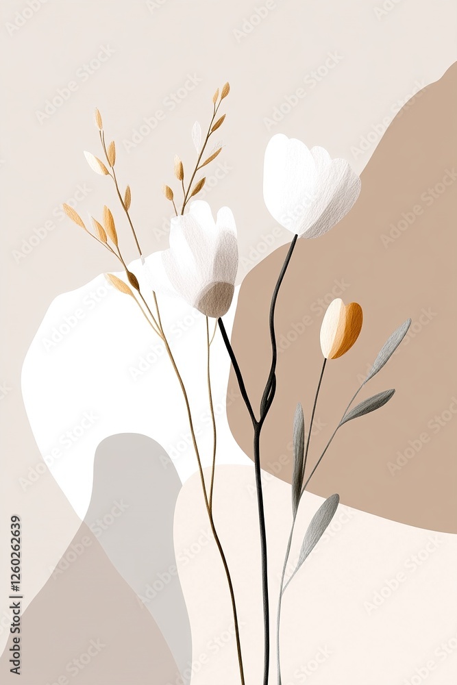 Aufkleber delicate wildflowers and botanical leaves intertwine in a minimalist one-line drawing. soft lines fl