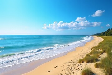 Fototapeta premium Stunning Beach Scene with Turquoise Water and Fluffy Clouds