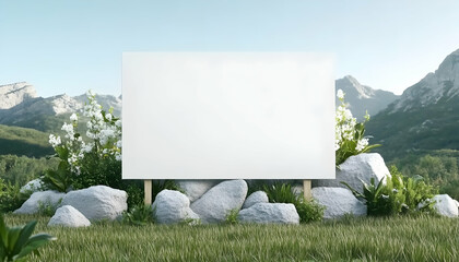 Blank Billboard Display in Mountain Scenery for Advertisements and Informative Use