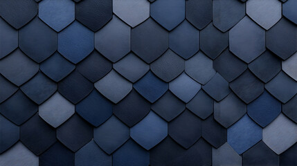 Blue hexagonal tiles adorn a textured wall background. Building concept