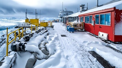 Naklejka premium Antarctic Research Station in Winter Snow - Climate Change