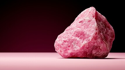 Fototapeta premium a pink rock on a pink surface with a black background The rock is a vibrant pink color, and the contrast between the two colors creates a striking visual