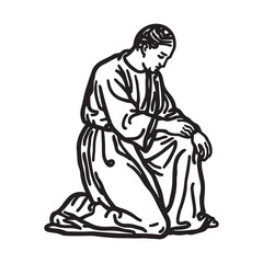 Man Kneeling Silhouette - Line Art of Kneeling Posture - Kneeling Man Vector - Kneeling Man Doodle - Kneeling Illustration - Man Kneeling Line Art
