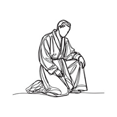 Kneeling Man Silhouette - Elegant Kneeling Character Illustration - Kneeling Man Vector - Kneeling Man Doodle - Kneeling Illustration - Man Kneeling Line Art
