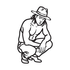 Kneeling Silhouette of Man - Elegant Digital Sketch of Kneeling Man - Kneeling Man Vector - Kneeling Man Doodle - Kneeling Illustration - Man Kneeling Line Art
