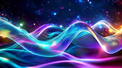 Vibrant Neon Wave Abstract Background - Futuristic