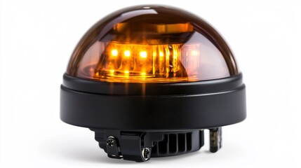Bright Orange Dome Signal Light On White Background Studio Shot