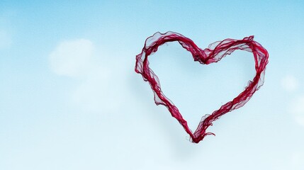 Abstract Heart Shape Made of Red Liquid Against Blue Sky with Clouds