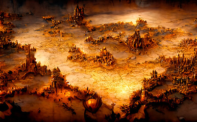 Volcanic golden planet scape