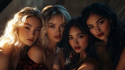 Fototapeta premium Group of Young Women Smiling and Posing for a Professional Photo